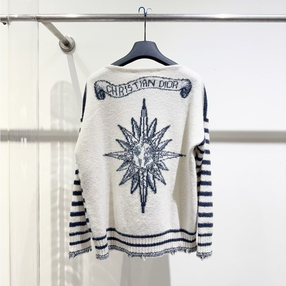 Authentic Dior Women's Nautical Striped Sweater - White and Navy